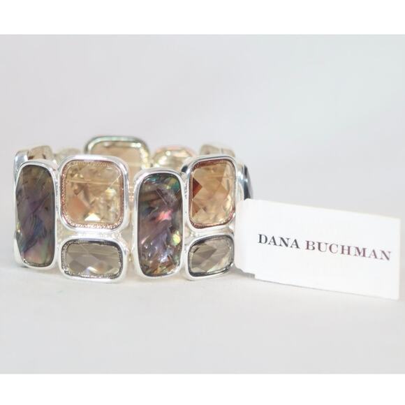 Dana Buchman Stretch Bracelet Silver Tone Bezel Faceted Brown Colored Stones - Picture 5 of 9
